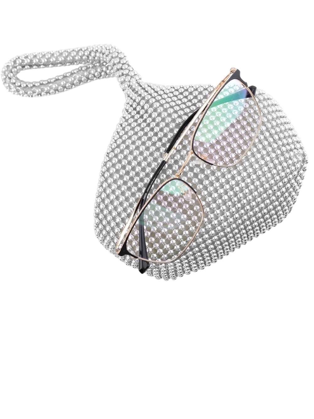 Silver Crystal Bead Wristlet Bag